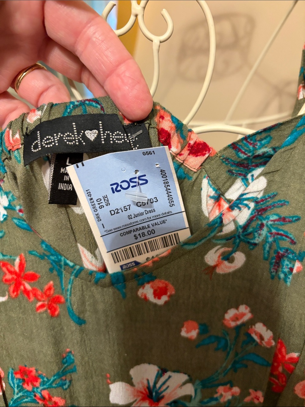 Derek Heart Olive Green Floral Romper with Red, White & Teal Flowers - Picture 3 of 3